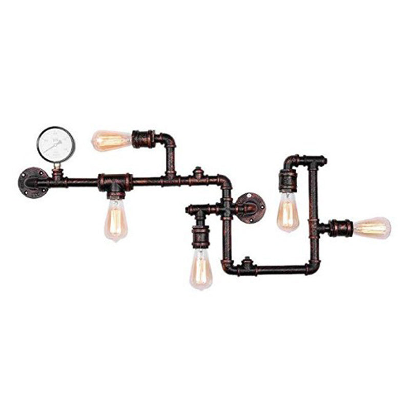 Industrial Wall Sconce Metal Pipe Shape Wall Light for Living Room in Rust