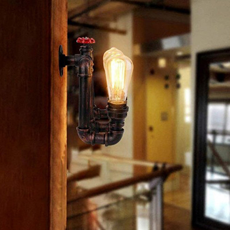 Metal Industrial Wall Sconce Pipe Shape Wall Light for Living Room in Rust