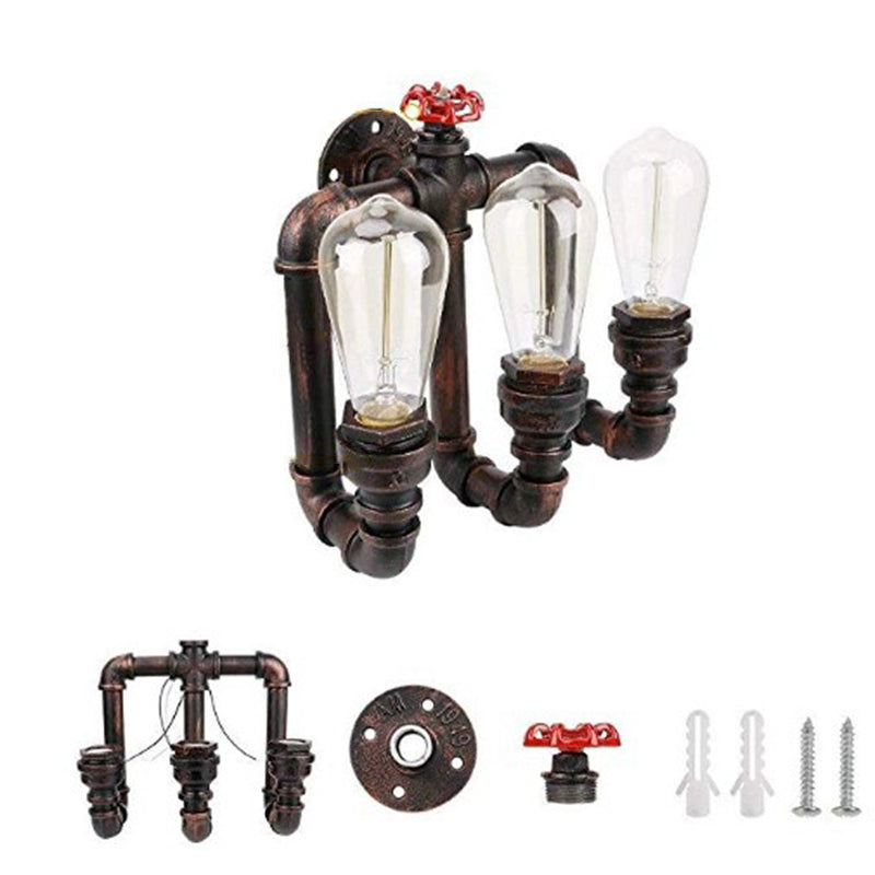 Metal Industrial Wall Sconce Pipe Shape Wall Light for Living Room in Rust