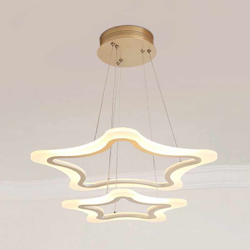 Acrylic Star Pendant Light Modern LED 2-Light Ceiling Chandelier in Warm/White Light, 16"/23.5"/31.5" Wide
