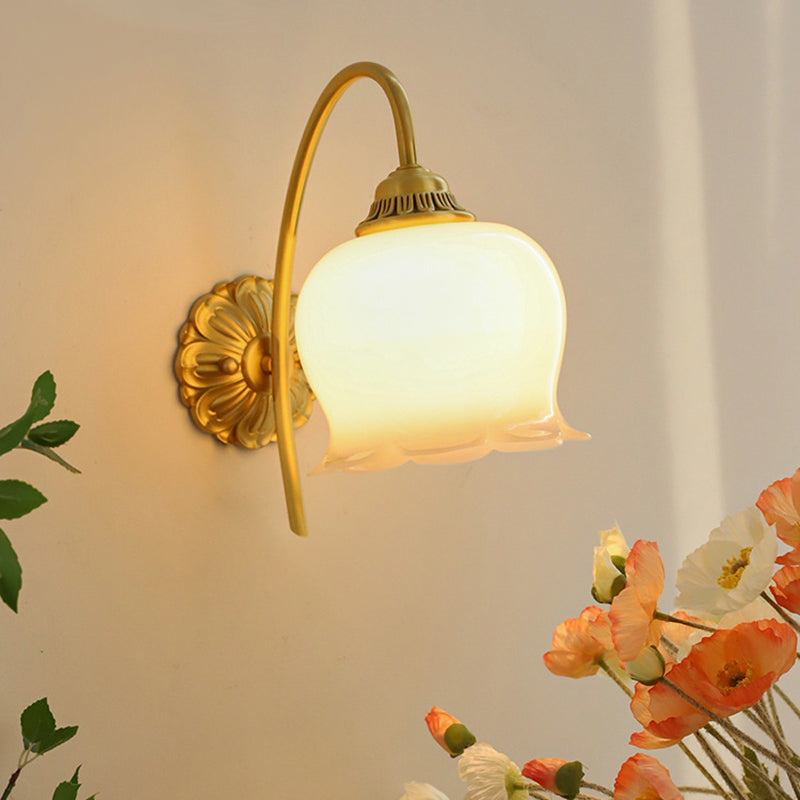 Single Golden Wall Mounted Sconce Modernism Glass Shaded Wall Light for Foyer