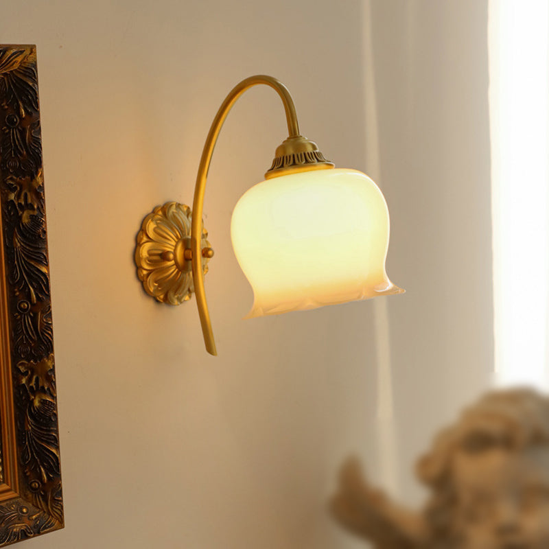Single Golden Wall Mounted Sconce Modernism Glass Shaded Wall Light for Foyer