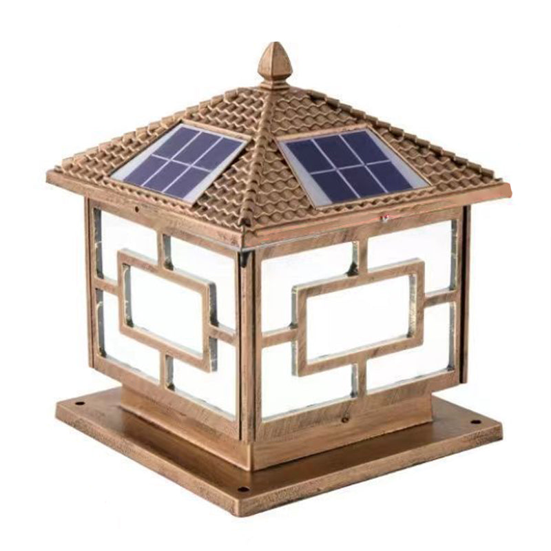 Metal Rectangle Shape Solar Pillar Lamp Modern 1 Light Waterproof Outdoor Light