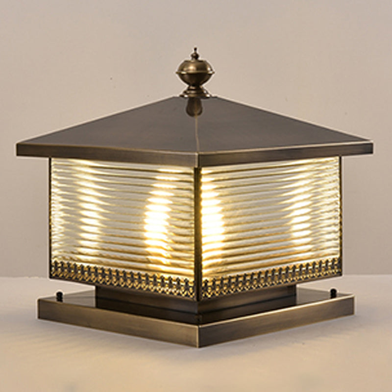 Metal Rectangle Shape Waterproof Pillar Lamp Modern Style 1-Light Outdoor Light