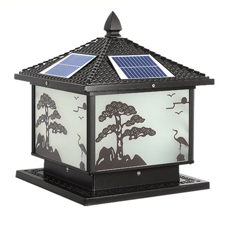 Metal Rectangle Shape Solar Pillar Lamp Modern Style 1 Light Waterproof Outdoor Light