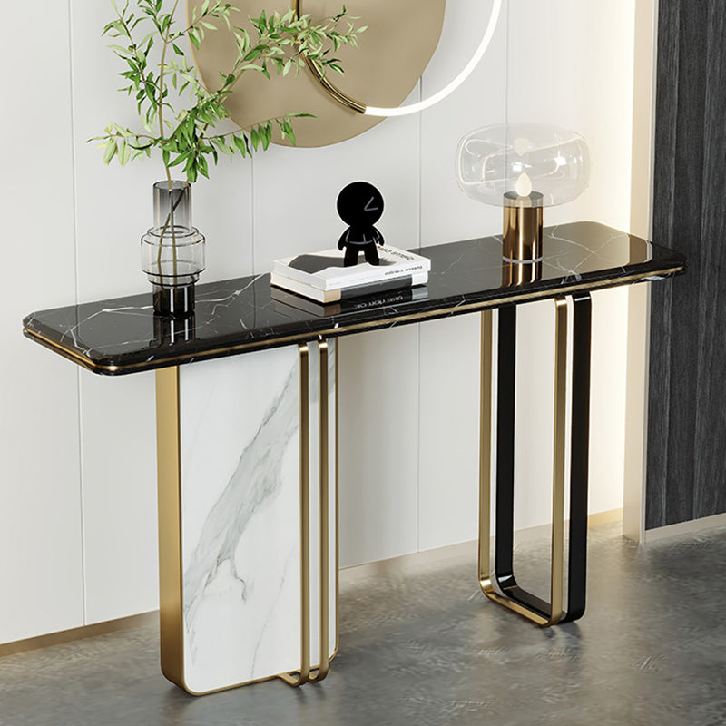 Glam Stone Rectangle Console Accent Table with Marble for Hall