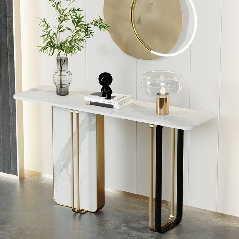 Glam Stone Rectangle Console Accent Table with Marble for Hall