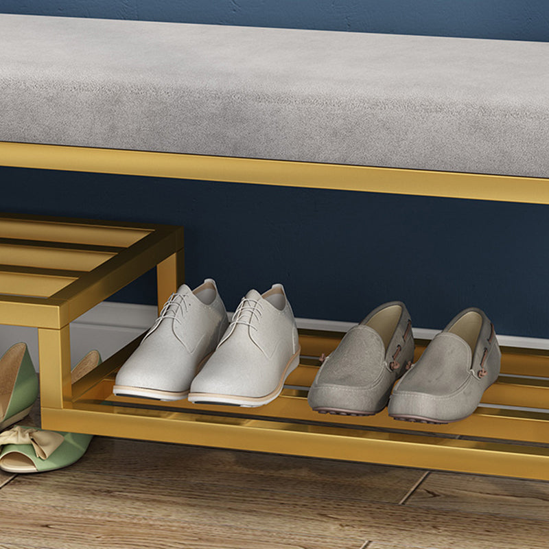 Metal Cushioned Included Bench Contemporary Accent Bench with Shelves