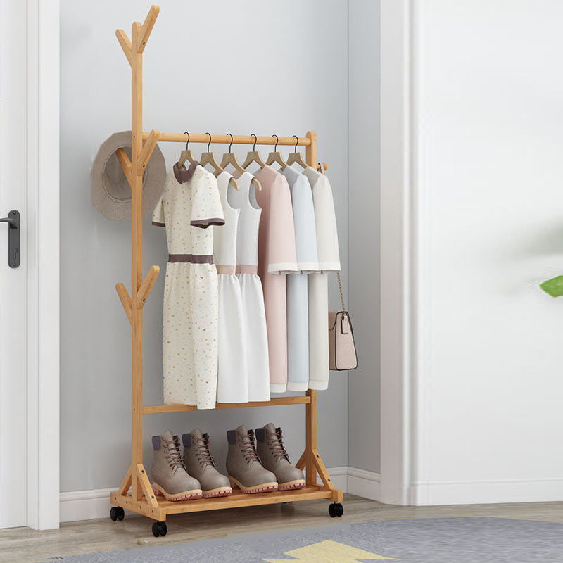 Modern Style Coat Hanger Solid Bamboo Hooks Design Coat Rack for Living Room