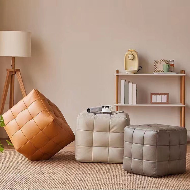 Modern Square Pouf Water Resistant Orange Pouf for Drawing Room