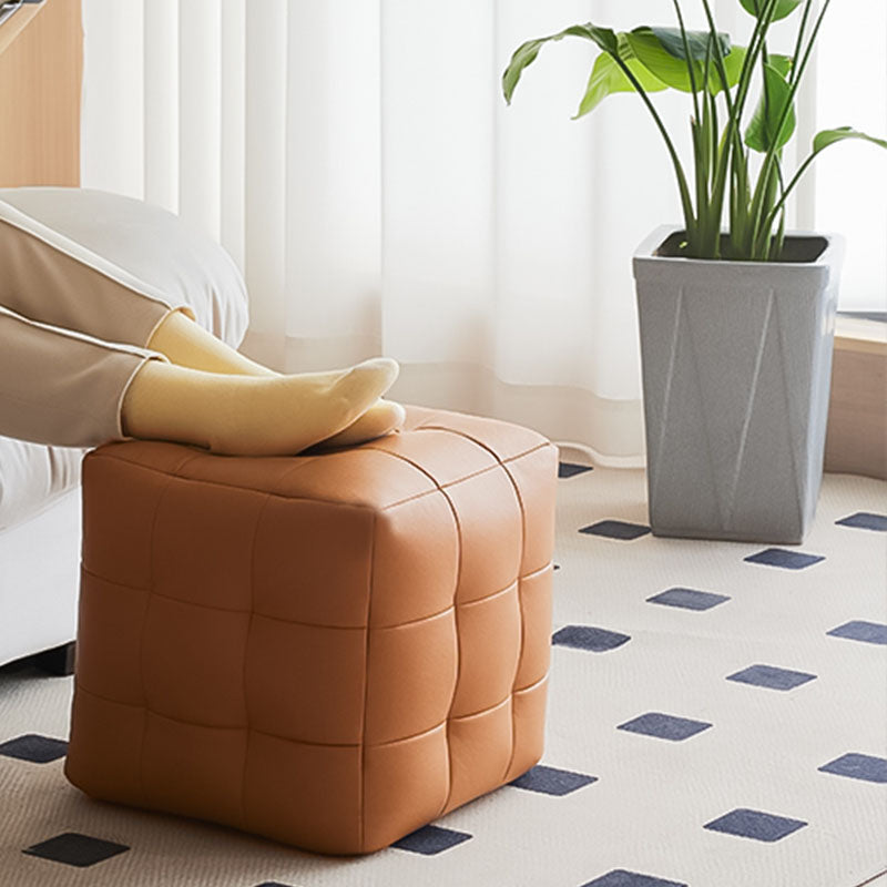 Modern Square Pouf Water Resistant Orange Pouf for Drawing Room