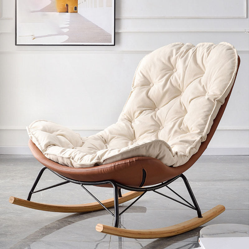 Contemporary Style Rocking Chair Upholstered Antique Finish Rocking Chair