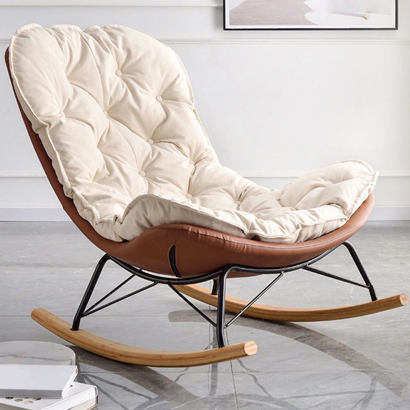 Contemporary Style Rocking Chair Upholstered Antique Finish Rocking Chair