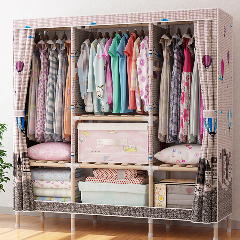 Contemporary Style Wardrobe Armoire Wood Frame Armoire with Garment Rod for Home