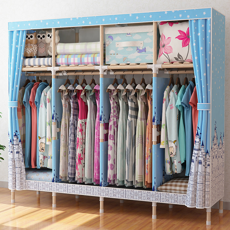 Contemporary Style Wardrobe Armoire Wood Frame Armoire with Garment Rod for Home