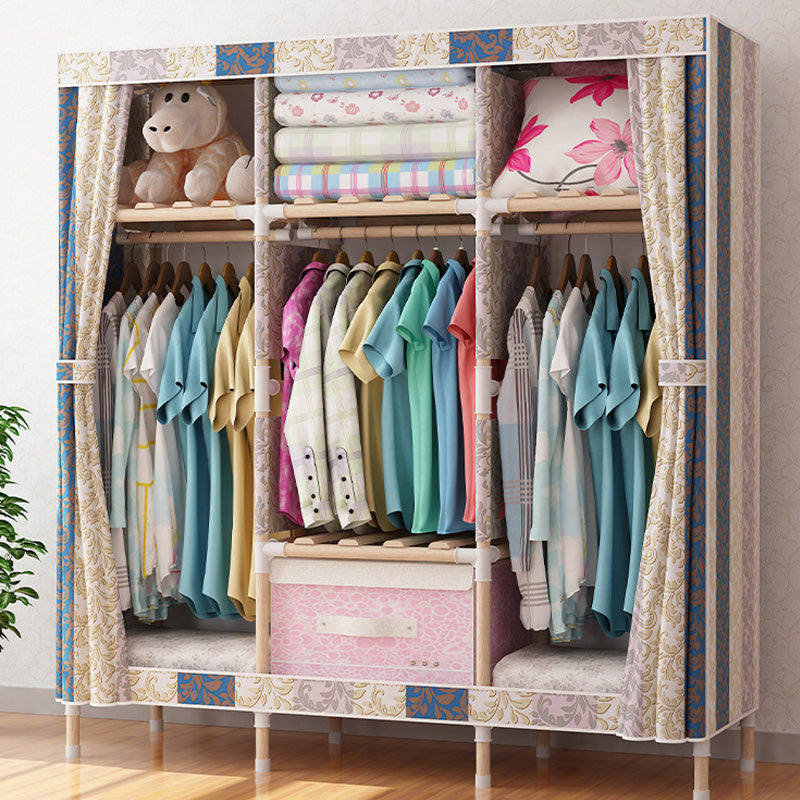 Contemporary Style Wardrobe Armoire Wood Frame Armoire with Garment Rod for Home