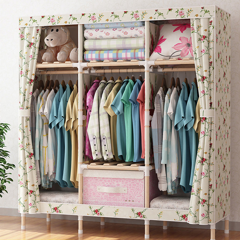 Contemporary Style Wardrobe Armoire Wood Frame Armoire with Garment Rod for Home