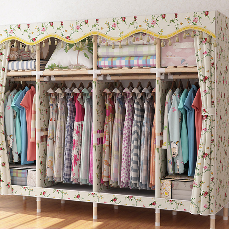 Contemporary Style Wardrobe Armoire Wood Frame Armoire with Garment Rod for Home