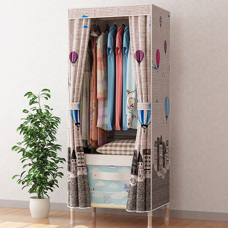 Contemporary Style Wardrobe Armoire Wood Frame Armoire with Garment Rod for Home