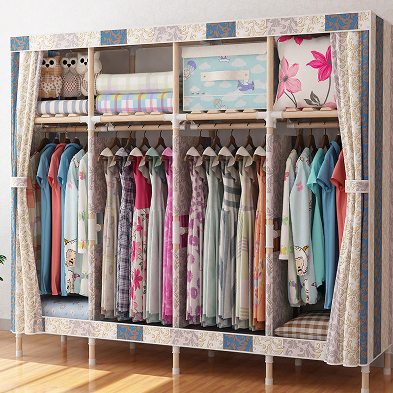 Contemporary Style Wardrobe Armoire Wood Frame Armoire with Garment Rod for Home