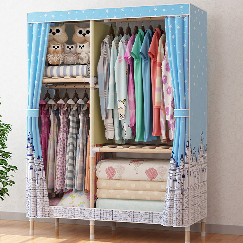 Contemporary Style Wardrobe Armoire Wood Frame Armoire with Garment Rod for Home