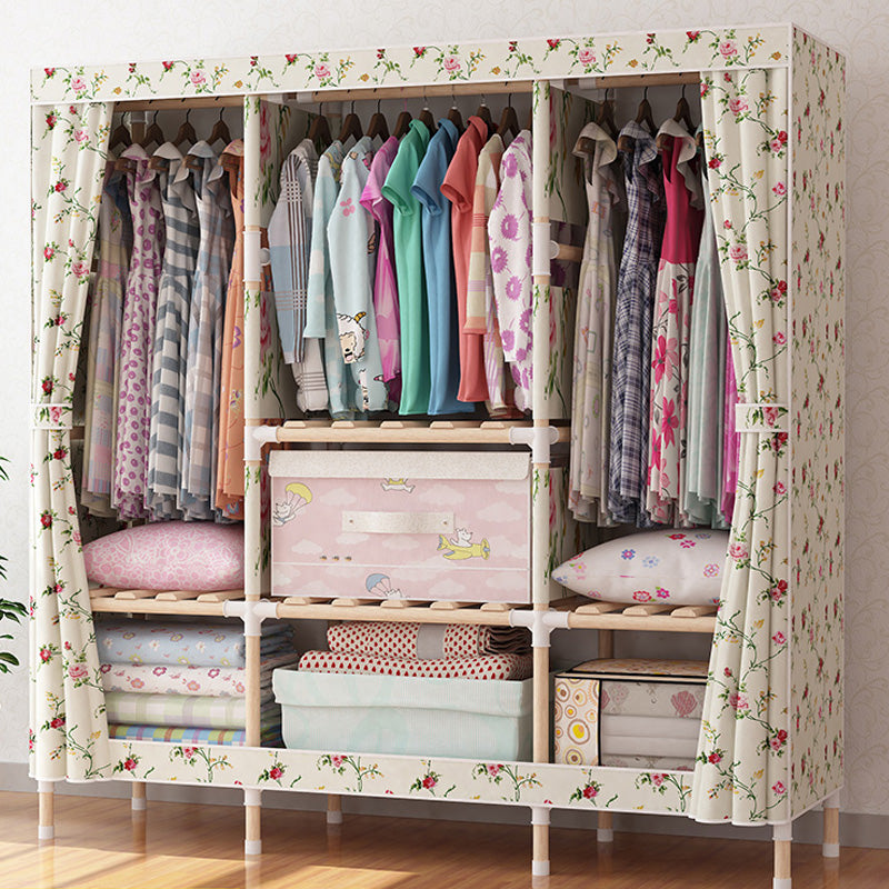 Contemporary Style Wardrobe Armoire Wood Frame Armoire with Garment Rod for Home