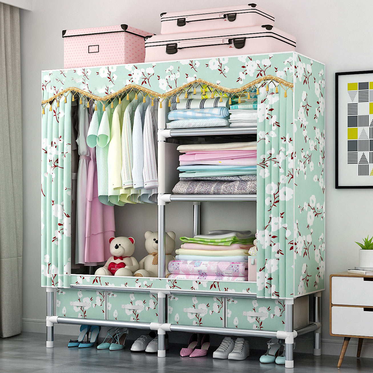 Rectangular Metal Wardrobe Industrial Style Simple Bedroom Wardrobe Closet