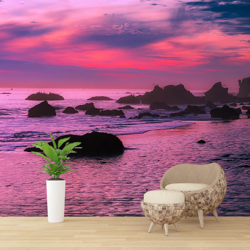Evening Glow Photography Pattern Mildew Wall Mural Horizontalt for Living Room