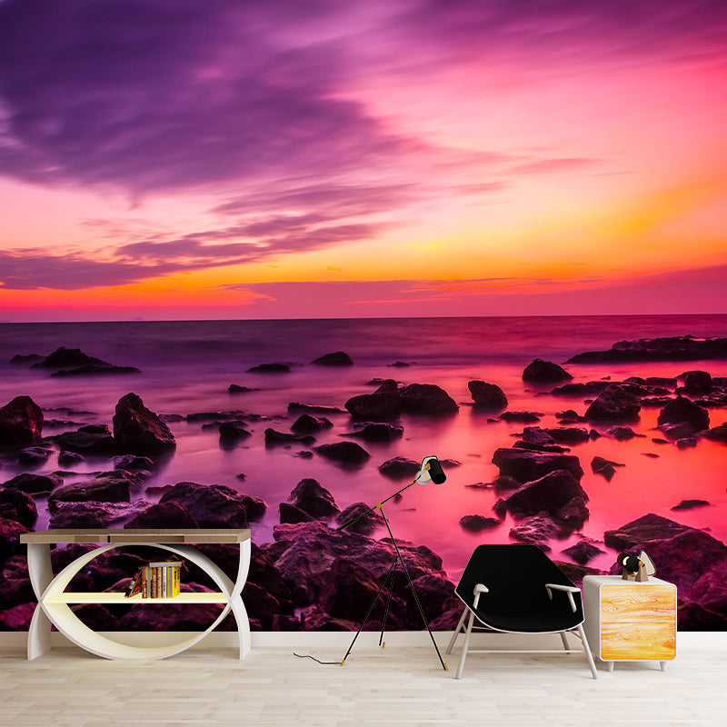 Evening Glow Photography Pattern Mildew Wall Mural Horizontalt for Living Room