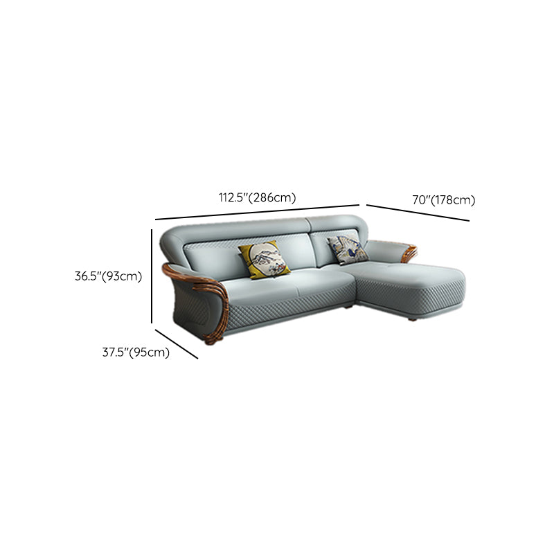 Solid Wood Contemporary Genuine Leather Flared Arm Sofa with Pillows
