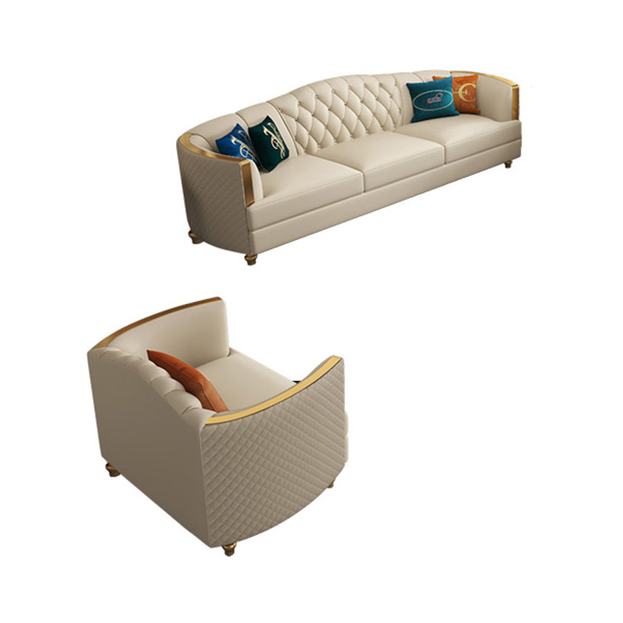 Glam Solid Wood Genuine Leather Tufted Split-Back Sofa for Living Room