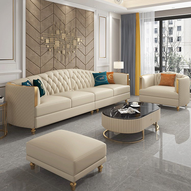 Glam Solid Wood Genuine Leather Tufted Split-Back Sofa for Living Room