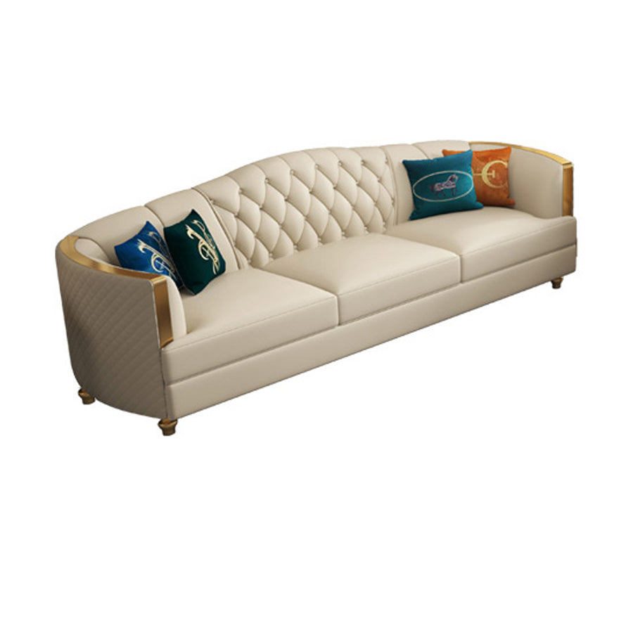 Glam Solid Wood Genuine Leather Tufted Split-Back Sofa for Living Room