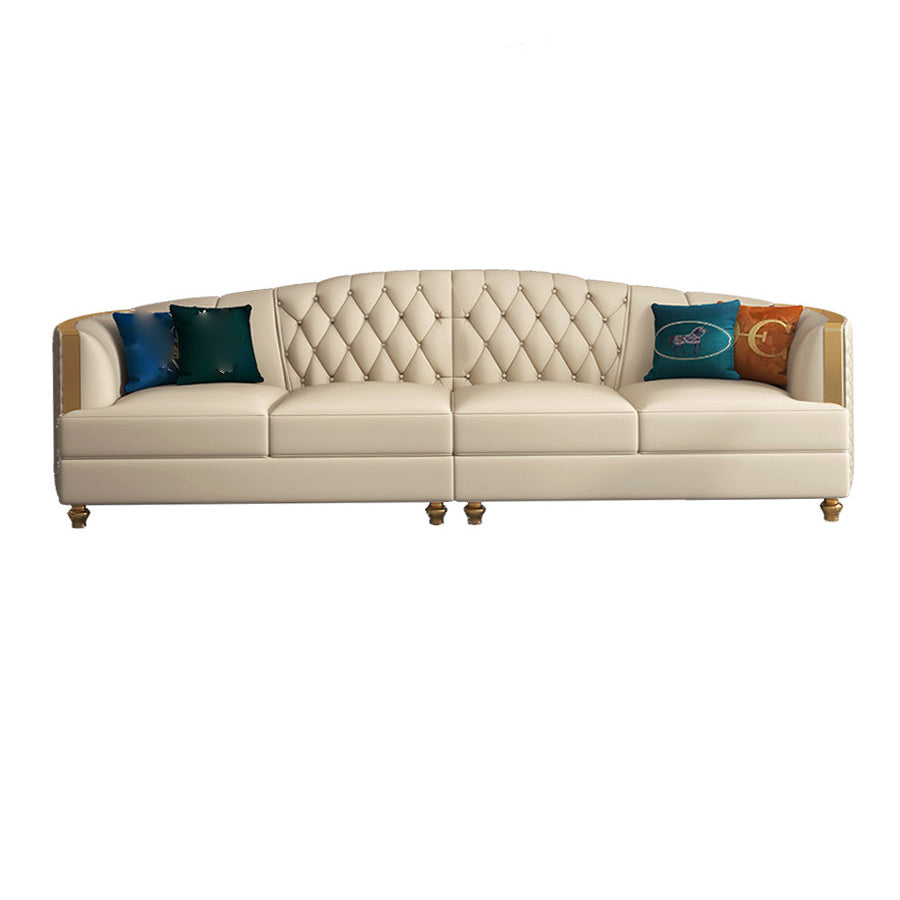 Glam Solid Wood Genuine Leather Tufted Split-Back Sofa for Living Room