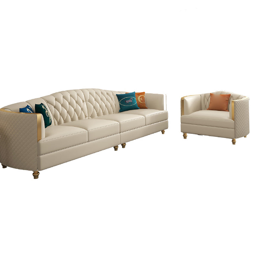 Glam Solid Wood Genuine Leather Tufted Split-Back Sofa for Living Room
