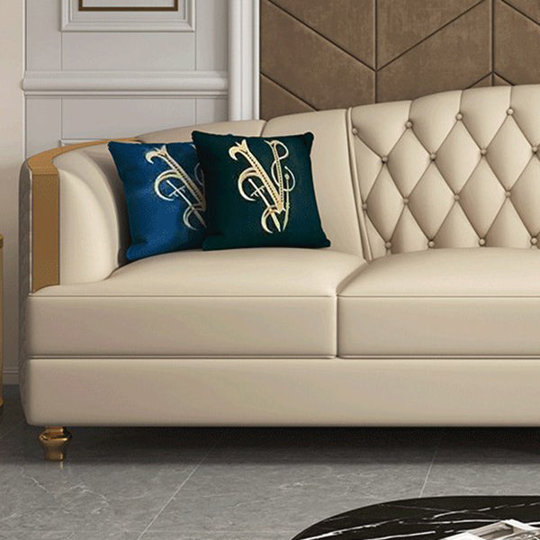 Glam Solid Wood Genuine Leather Tufted Split-Back Sofa for Living Room