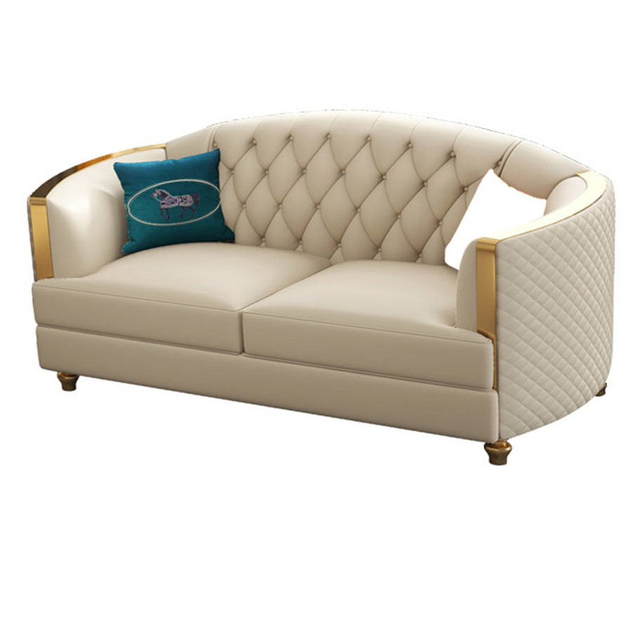 Glam Solid Wood Genuine Leather Tufted Split-Back Sofa for Living Room