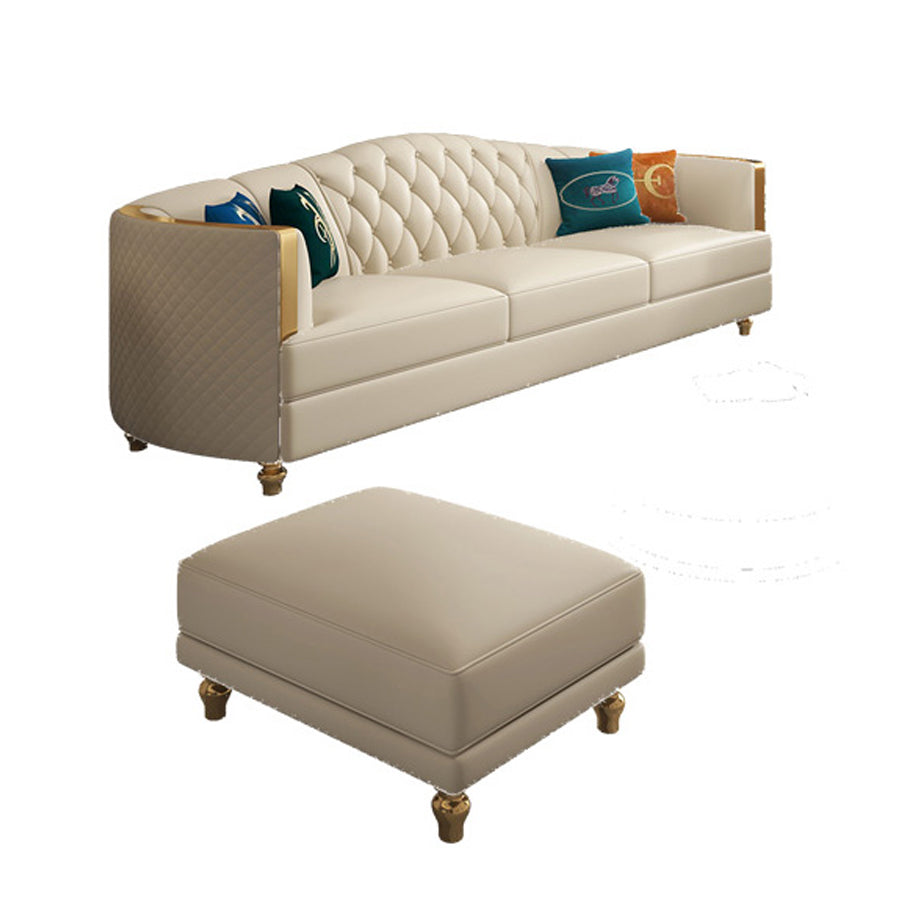 Glam Solid Wood Genuine Leather Tufted Split-Back Sofa for Living Room