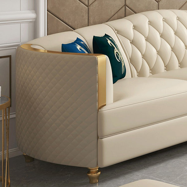 Glam Solid Wood Genuine Leather Tufted Split-Back Sofa for Living Room