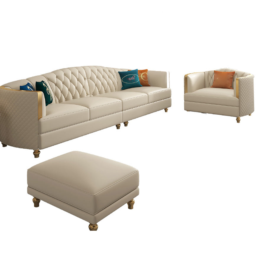 Glam Solid Wood Genuine Leather Tufted Split-Back Sofa for Living Room