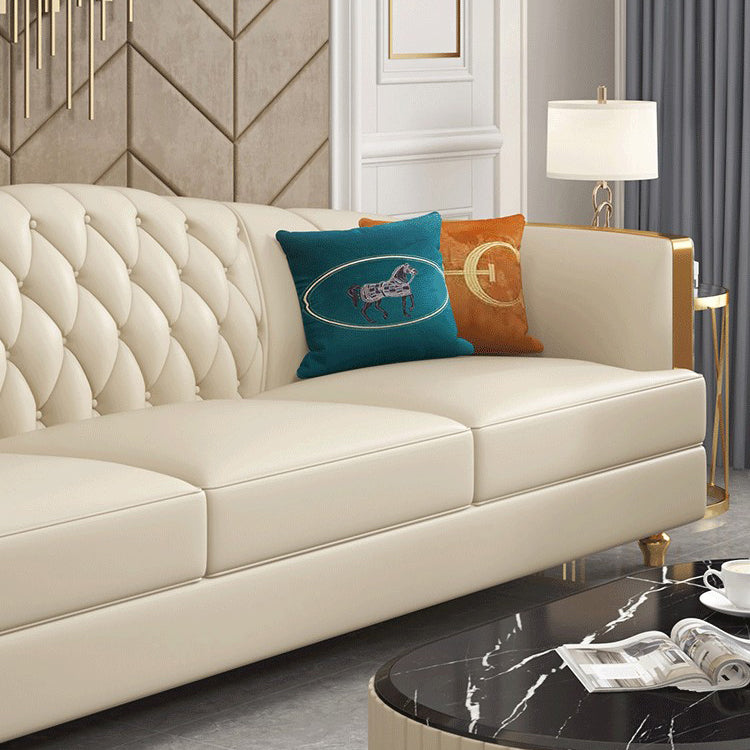 Glam Solid Wood Genuine Leather Tufted Split-Back Sofa for Living Room