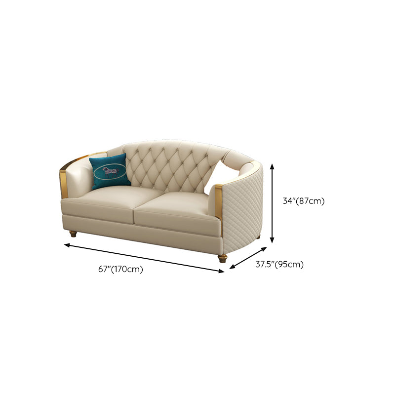 Glam Solid Wood Genuine Leather Tufted Split-Back Sofa for Living Room