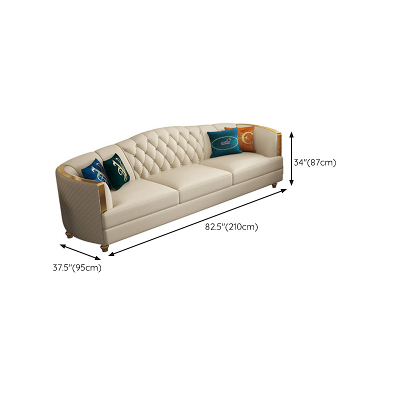 Glam Solid Wood Genuine Leather Tufted Split-Back Sofa for Living Room