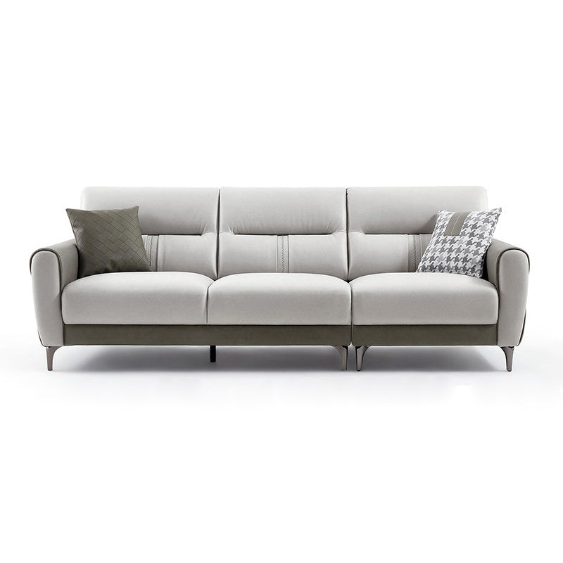 Square Arm Sofa in Solid Wood with Sewn Pillow Back Faux Leather
