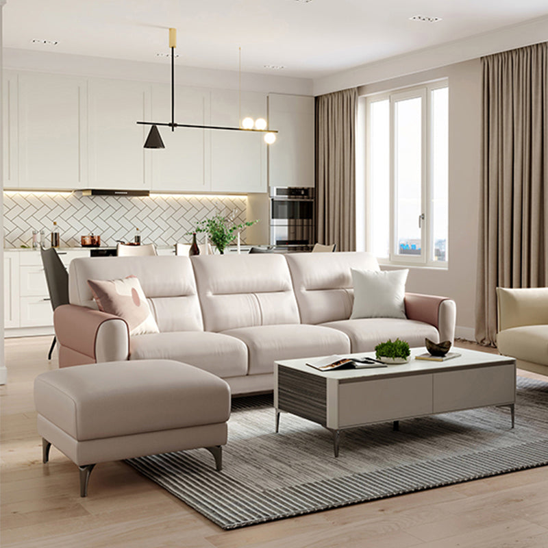 Square Arm Sofa in Solid Wood with Sewn Pillow Back Faux Leather