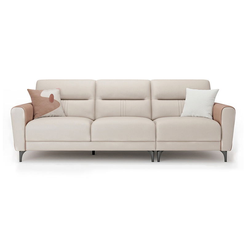 Square Arm Sofa in Solid Wood with Sewn Pillow Back Faux Leather