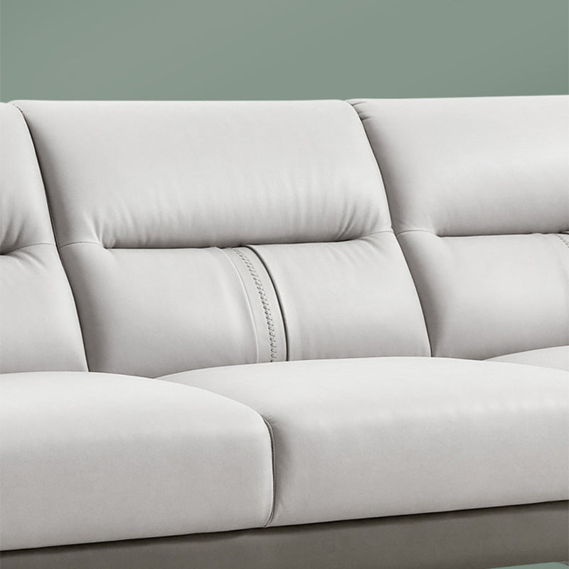 Square Arm Sofa in Solid Wood with Sewn Pillow Back Faux Leather