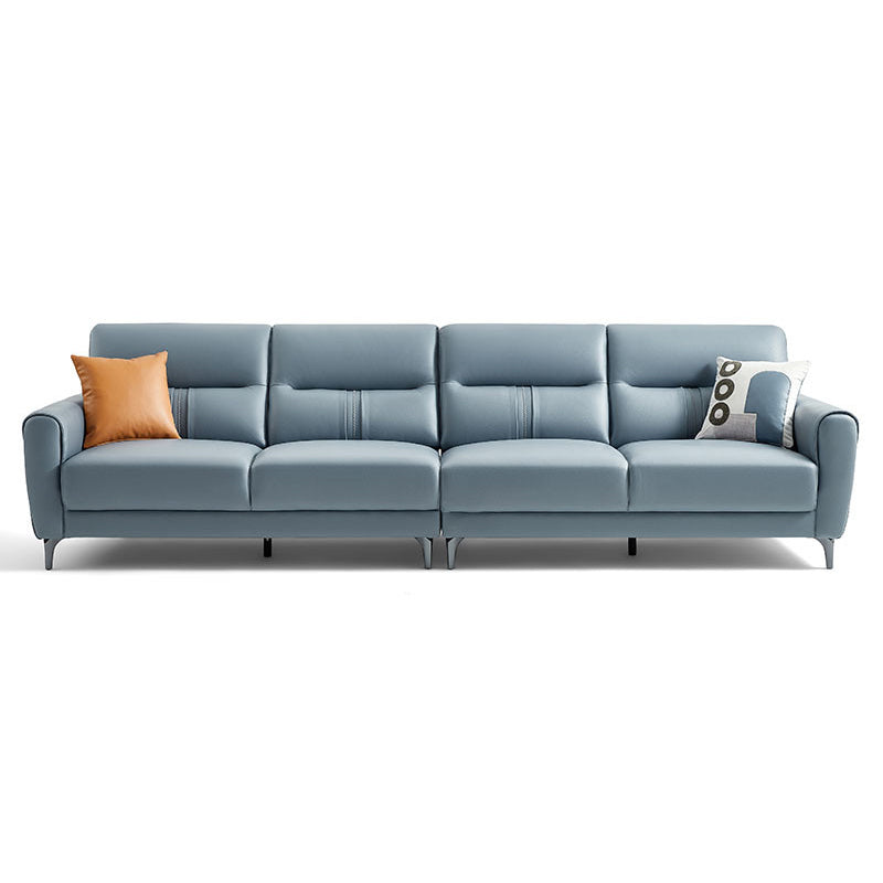 Square Arm Sofa in Solid Wood with Sewn Pillow Back Faux Leather