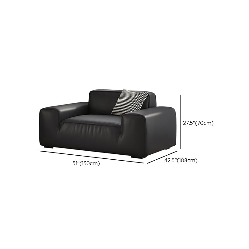 Contemporary Black Genuine Leather Square Arm Sofa with Pillows