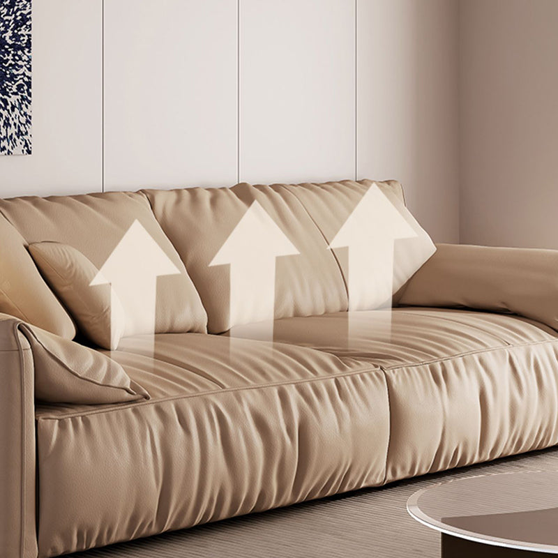 Genuine Leather 2-seater Solid Color Tight Seat Pillow Top Arm Sofa